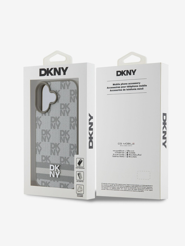 DKNY DKNY PU Leder Karomuster und Streifen Rückseite für iPhone 16 Beige