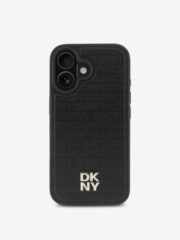 DKNY DKNY PU Leder Repeat Pattern Stack Logo MagSafe Back Cover für iPhone 16 Plus Schwarz