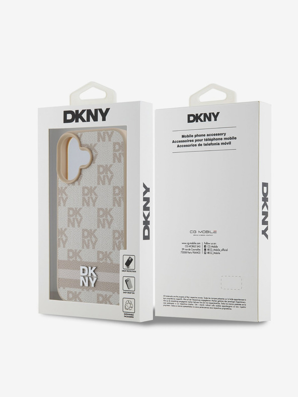 DKNY DKNY PU Leder Karomuster und Streifen Back Cover für iPhone 16 Pink