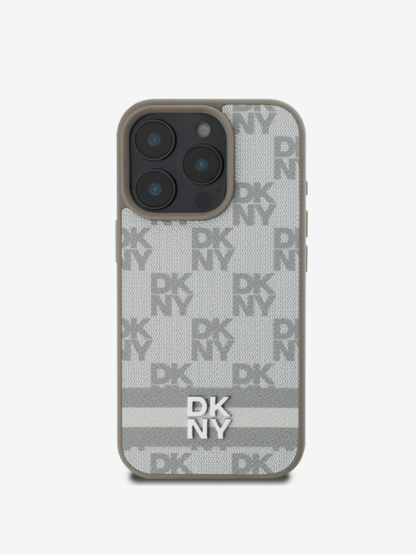 DKNY DKNY PU Leder Karomuster und Streifen Rückseitenschutz für iPhone 16 Pro Max Beige