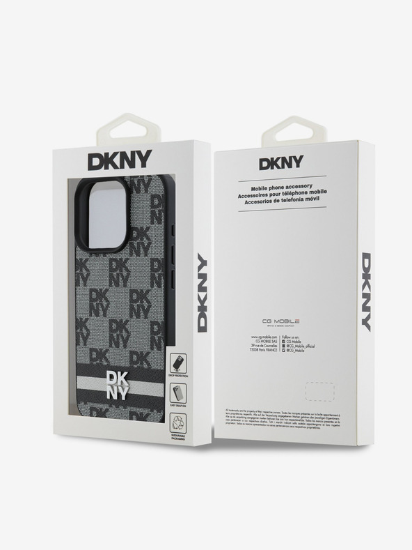 DKNY DKNY PU Leder Checkered Pattern und Stripe Back Cover für iPhone 16 Pro Max Schwarz