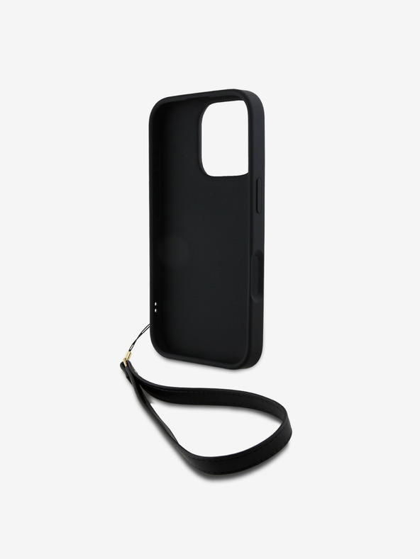 DKNY DKNY PU Leder Stack Logo Wrist Strap Back Cover für iPhone 16 Pro Schwarz