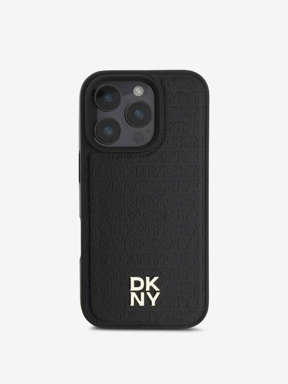 DKNY DKNY PU Leder Repeat Pattern Stack Logo MagSafe Back Cover für iPhone 16 Pro Max Schwarz