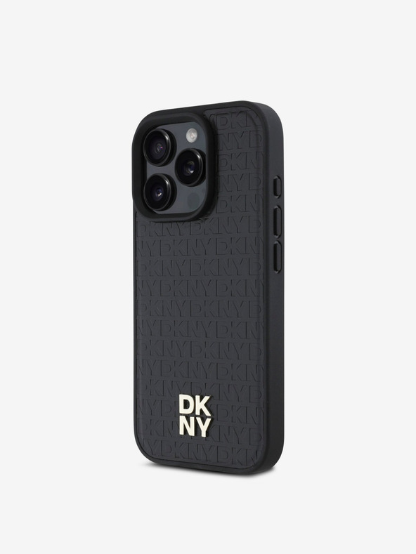 DKNY DKNY PU Leder Repeat Pattern Stack Logo MagSafe Back Cover für iPhone 16 Pro Max Schwarz