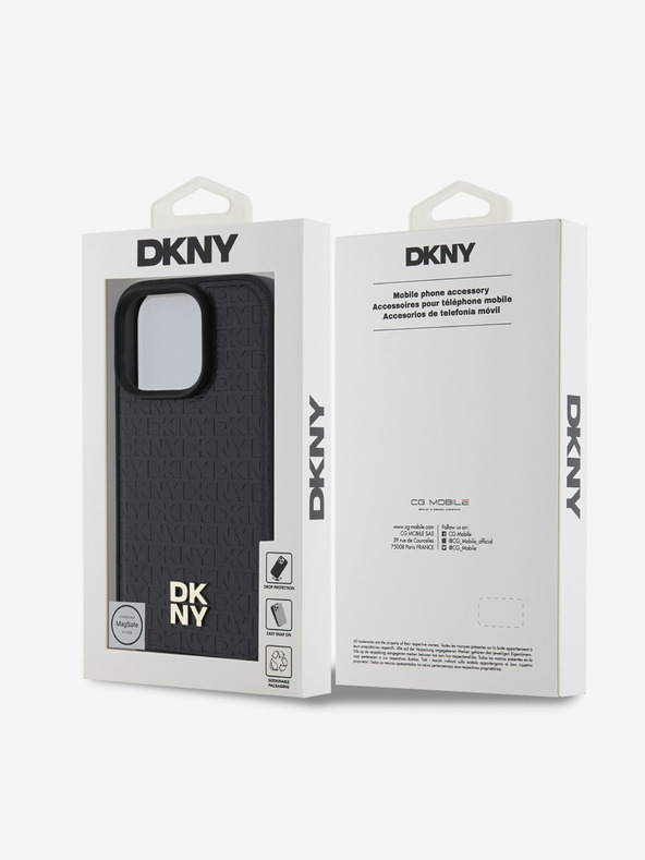 DKNY DKNY PU Leder Repeat Pattern Stack Logo MagSafe Back Cover für iPhone 16 Pro Max Schwarz