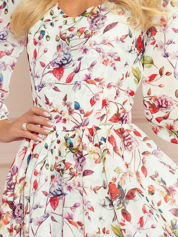 numoco Kleid mit Ausschnitt - bunte Blumen auf hellem Grund Numoco ZOE