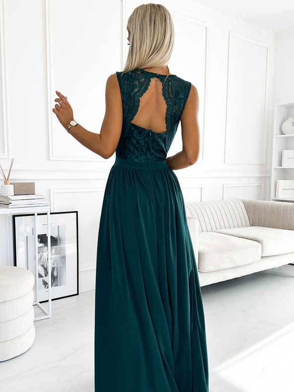 numoco Langes Kleid mit Spitzenausschnitt - grün Numoco LEA