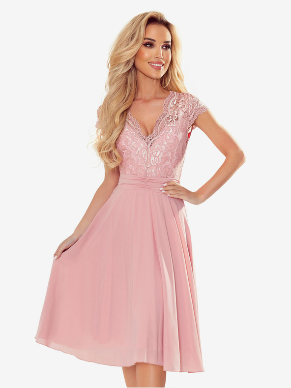 numoco Chiffonkleid mit Spitzenausschnitt - schmutziges Rosa Numoco LINDA