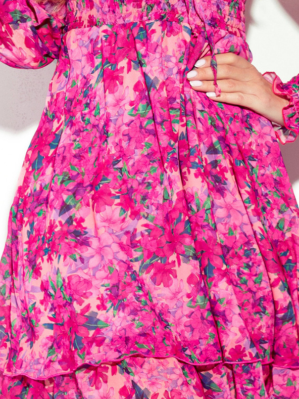 numoco Chiffonkleid mit Bindebandausschnitt - rosa Blumen MONICA