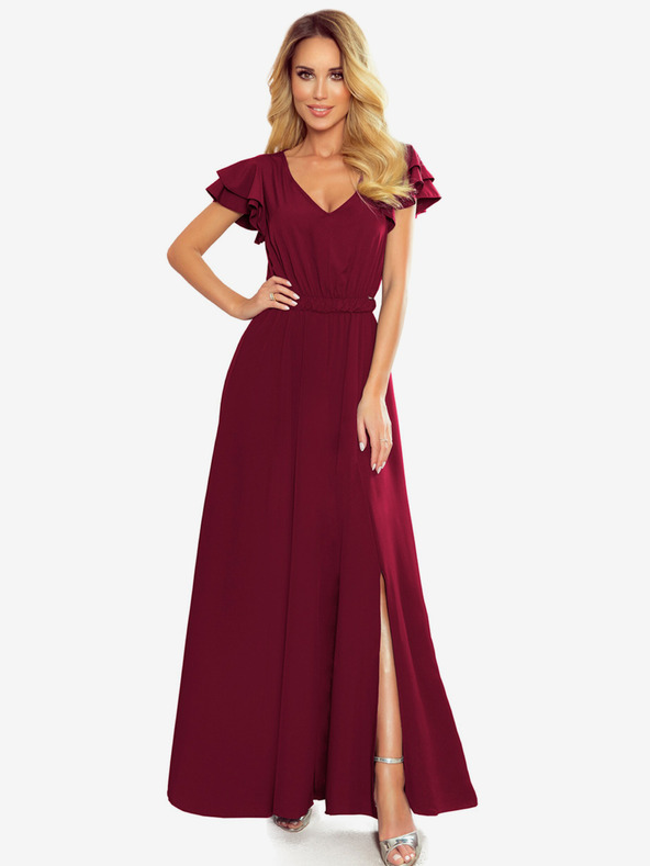 numoco Langes Kleid mit Dekolleté und Rüschen - burgunderrot Numoco LIDIA