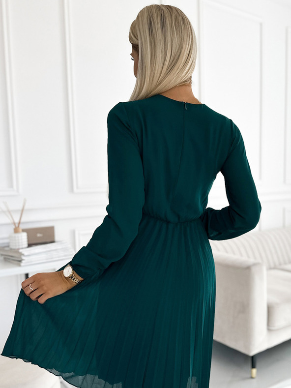 numoco Plissiertes Chiffonkleid mit Ausschnitt - grün Numoco ISABELLE