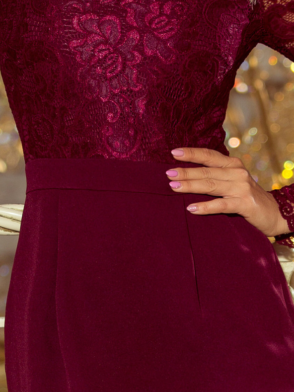 numoco Elegantes Bleistiftkleid mit Spitze - burgunderrot Numoco EMMA