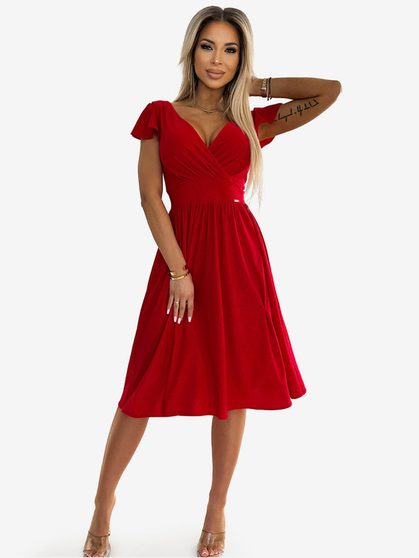 numoco Kleid mit Neckholder und kurzen Ärmeln - rot mit Glitzer Numoco MATILDE