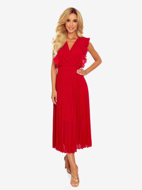 numoco Plisseekleid mit Rüschen und Ausschnitt - Rot Numoco EMILY