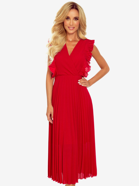 numoco Plisseekleid mit Rüschen und Ausschnitt - Rot Numoco EMILY