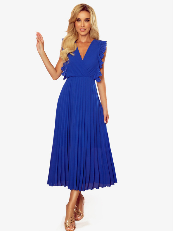 numoco Plissee-Kleid mit Rüschen und Ausschnitt - Blau Numoco EMILY