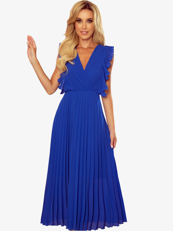 numoco Plissee-Kleid mit Rüschen und Ausschnitt - Blau Numoco EMILY