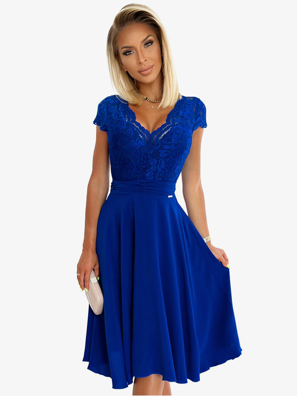 numoco Chiffonkleid mit Spitzenausschnitt - blau Numoco LINDA