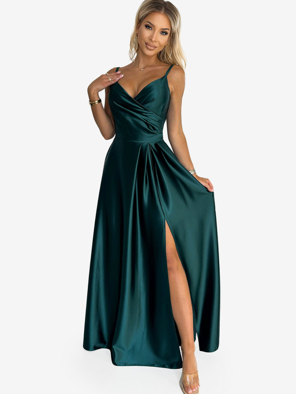 numoco Elegantes trägerloses Maxikleid aus Satin - grün Numoco CHIARA