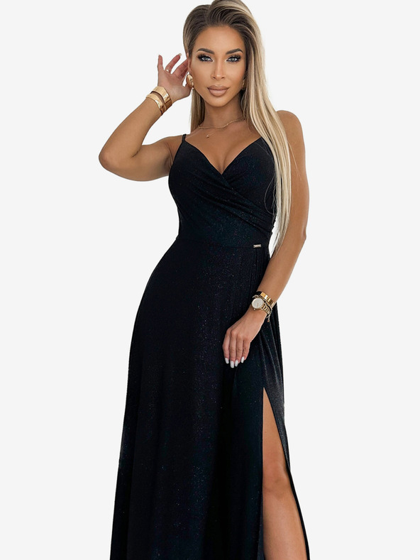 numoco Elegantes trägerloses Maxikleid - schwarz mit Glitzer Numoco CHIARA