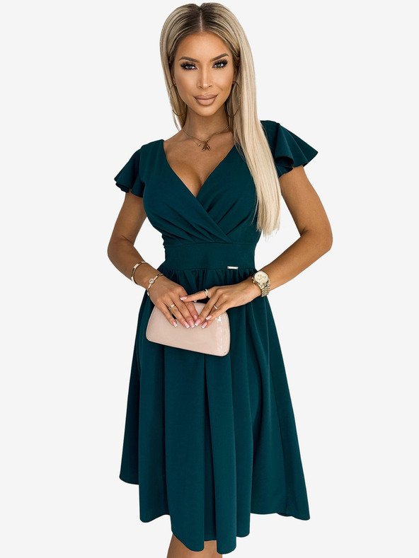 numoco Kurzärmeliges Kleid mit Ausschnitt - grün Numoco MATILDE