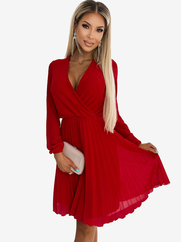 numoco Langärmeliges Plisseekleid mit herzförmigem Ausschnitt - rot Numoco ISABELLE
