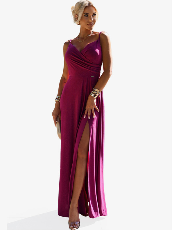 numoco Elegantes langes Maxikleid mit Trägern - fuchsia mit Glitzer Numoco CHIARA