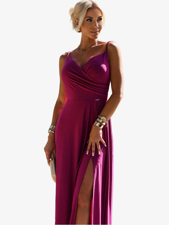 numoco Elegantes langes Maxikleid mit Trägern - fuchsia mit Glitzer Numoco CHIARA