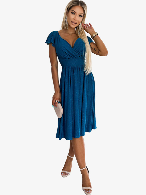 numoco Kurzärmeliges Kleid mit Ausschnitt und kurzen Ärmeln - navy mit Glitter Numoco MATILDE