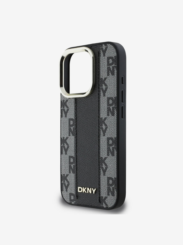 DKNY DKNY PU Leder Karomuster Magsafe Back Cover für iPhone 16 Pro Schwarz