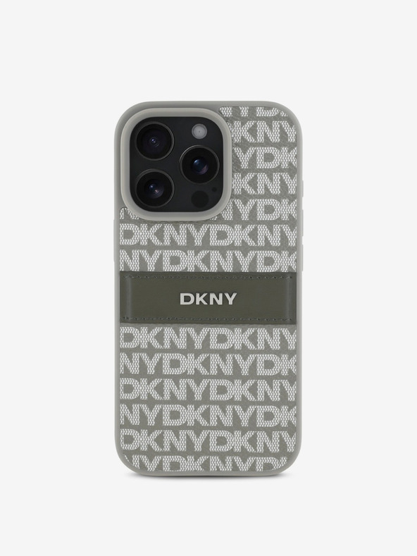 DKNY DKNY PU Leder Wiederholungsmuster Tonal Stripe Schutzhülle für iPhone 16 Pro Max Beige