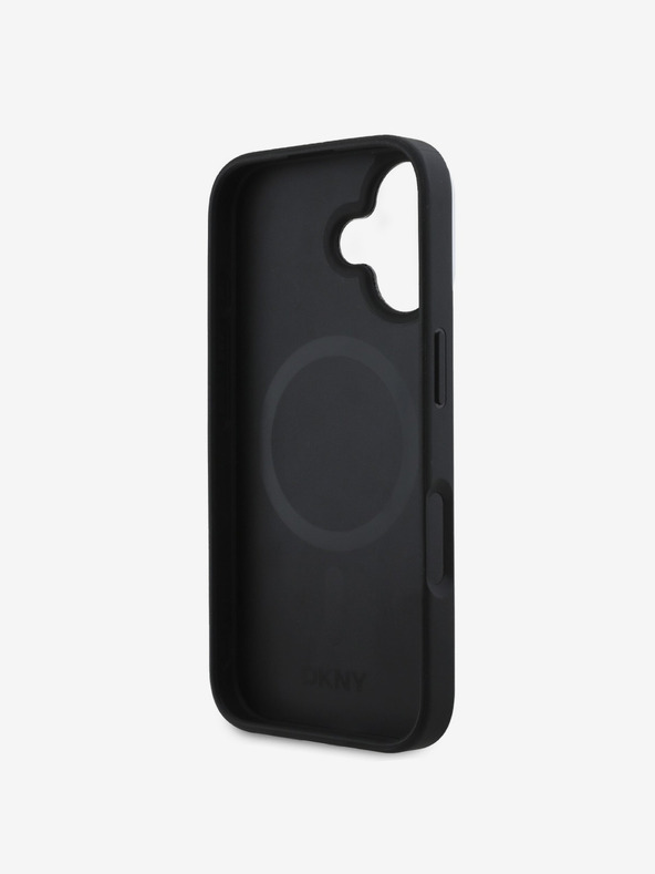 DKNY DKNY PU Leder Karomuster Magsafe Back Cover für iPhone 16 Plus Schwarz