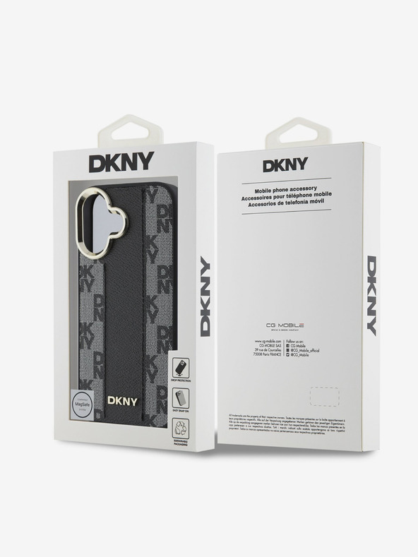 DKNY DKNY PU Leder Karomuster Magsafe Back Cover für iPhone 16 Plus Schwarz