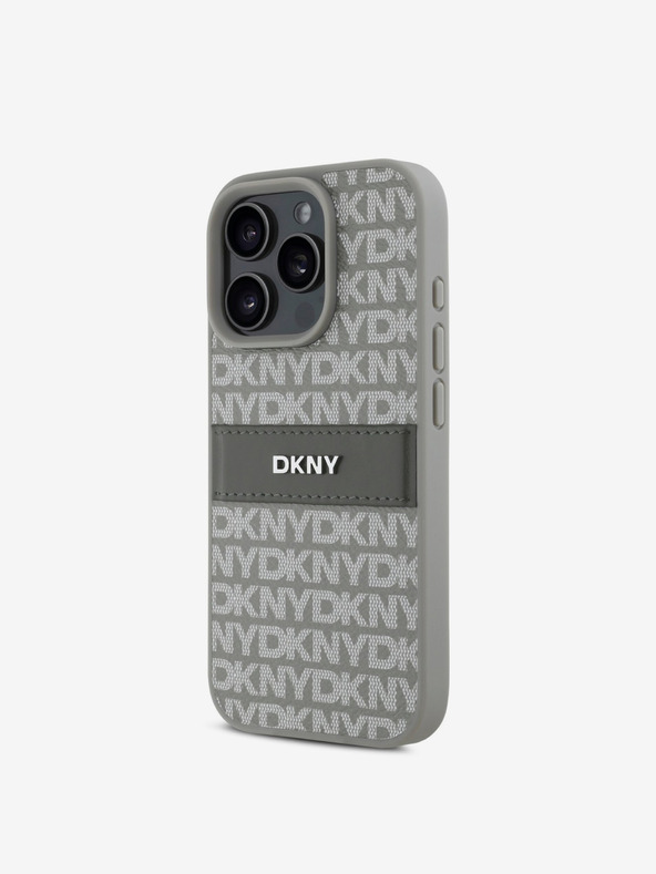 DKNY DKNY PU Leder Wiederholungsmuster Tonal Stripe Back Cover für iPhone 16 Pro Beige