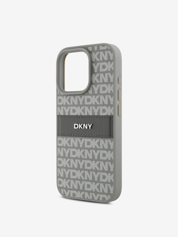DKNY DKNY PU Leder Wiederholungsmuster Tonal Stripe Back Cover für iPhone 16 Pro Beige