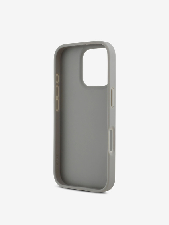 DKNY DKNY PU Leder Wiederholungsmuster Tonal Stripe Back Cover für iPhone 16 Pro Beige
