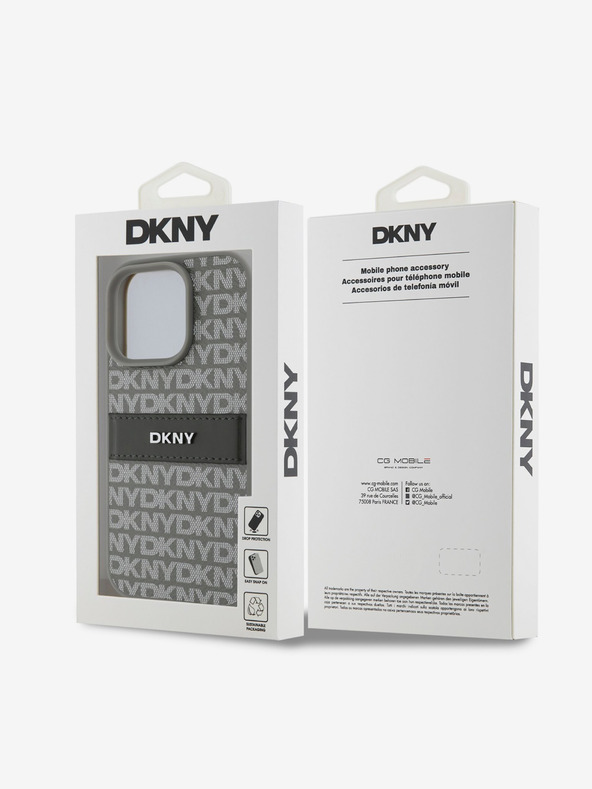 DKNY DKNY PU Leder Wiederholungsmuster Tonal Stripe Back Cover für iPhone 16 Pro Beige