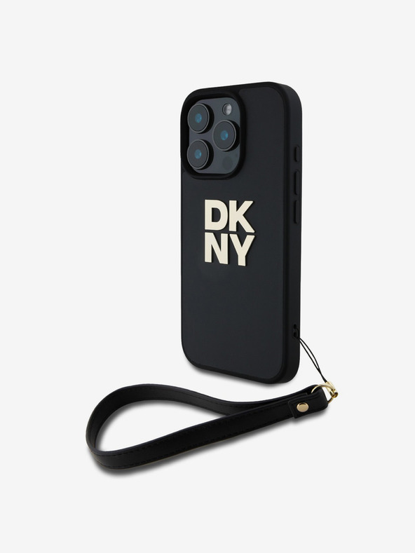 DKNY DKNY PU Leder Stack Logo Handgelenkschlaufe Schutzhülle für iPhone 16 Pro Max Schwarz