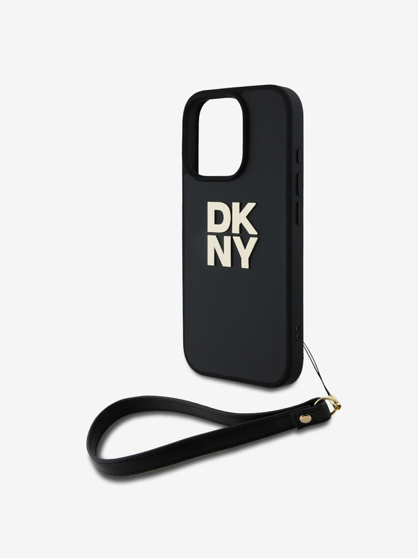 DKNY DKNY PU Leder Stack Logo Handgelenkschlaufe Schutzhülle für iPhone 16 Pro Max Schwarz