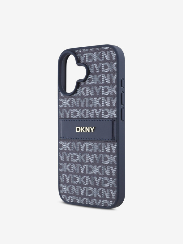 DKNY DKNY PU Leder Repeat Pattern Tonal Stripe Back Cover für iPhone 16 Blau