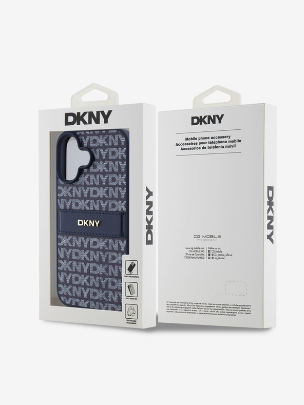 DKNY DKNY PU Leder Repeat Pattern Tonal Stripe Back Cover für iPhone 16 Blau