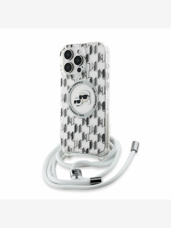 Karl Lagerfeld Karl Lagerfeld IML Monogramm Crossbody K&CH Heads MagSafe Back Cover für iPhone 16 Pro Max Transparent