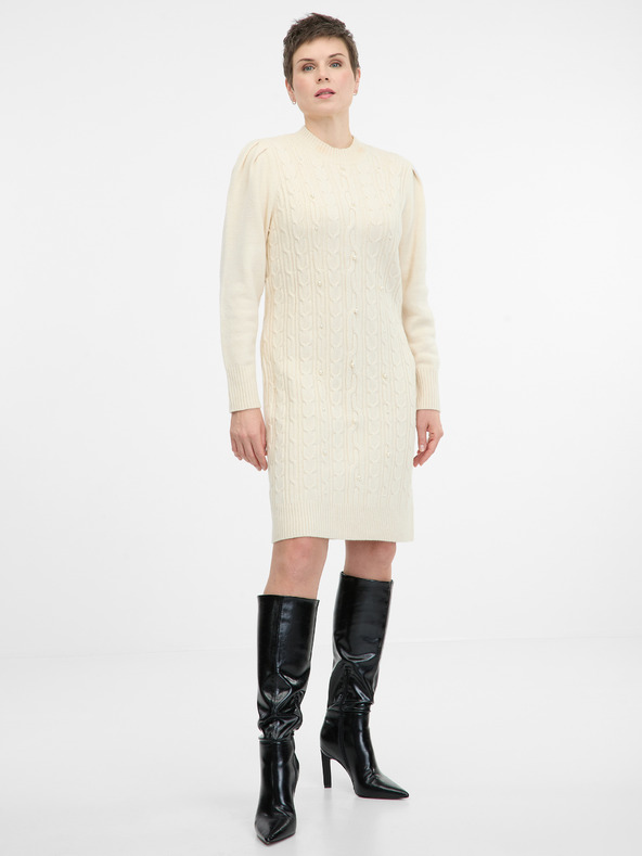 Orsay Cremefarbenes Damen-Pullover-Kleid ORSAY