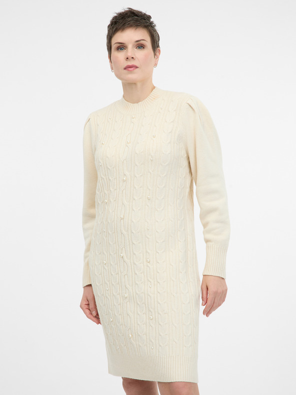 Orsay Cremefarbenes Damen-Pullover-Kleid ORSAY