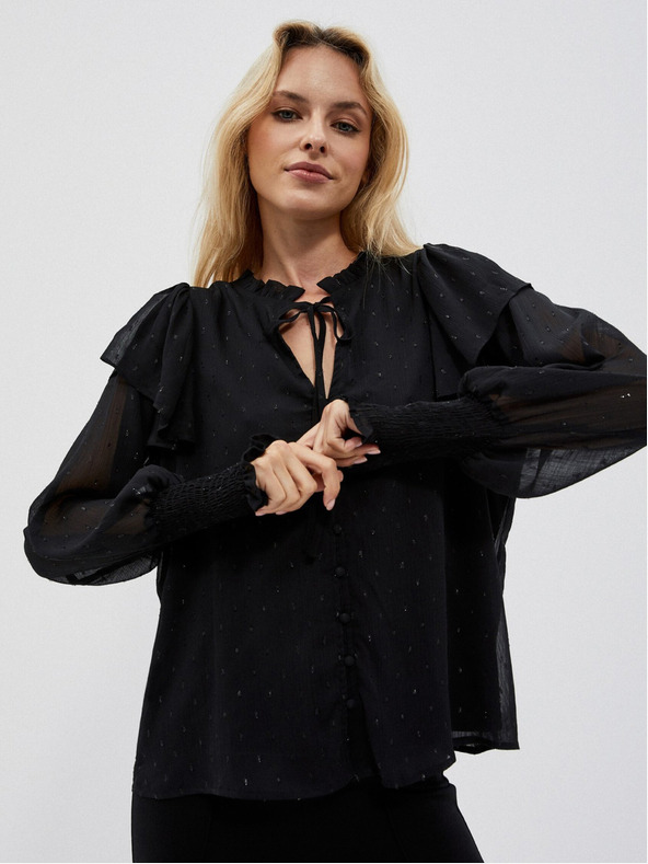 Moodo Schwarze Damenbluse mit Rüschen Moodo