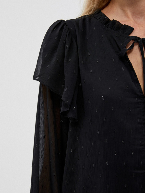 Moodo Schwarze Damenbluse mit Rüschen Moodo