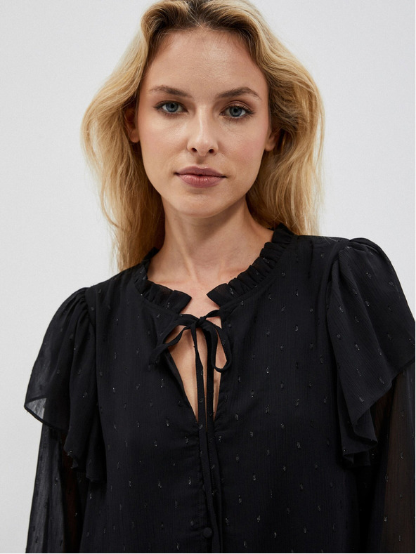 Moodo Schwarze Damenbluse mit Rüschen Moodo