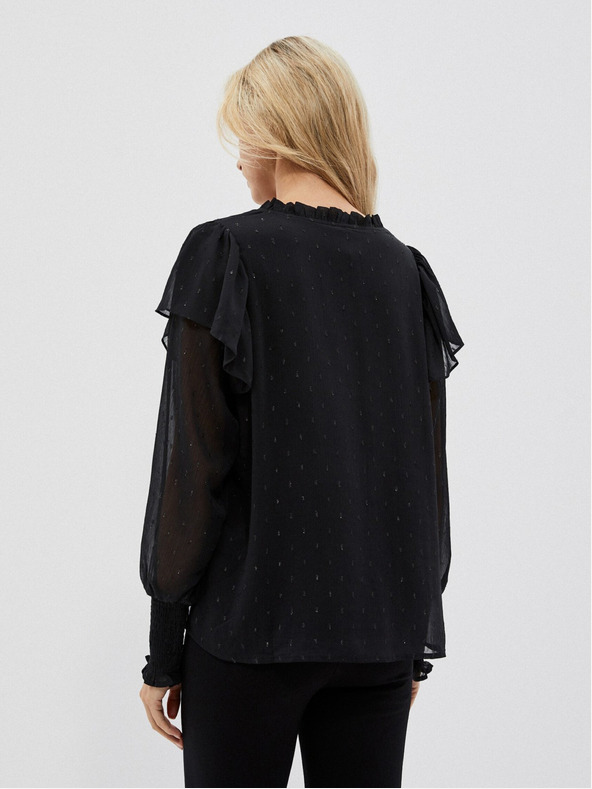 Moodo Schwarze Damenbluse mit Rüschen Moodo