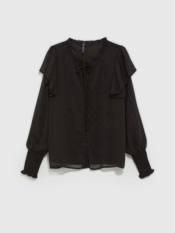 Moodo Schwarze Damenbluse mit Rüschen Moodo