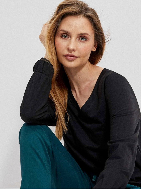 Moodo Schwarzes Damen V-Ausschnitt Sweatshirt Moodo